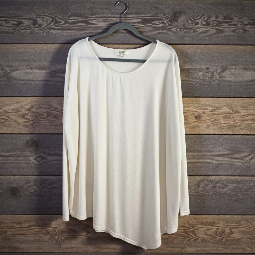 Umgee Large Cream Boho Tunic Top Oversized Asymmetrical Lagenlook Cottagecore L